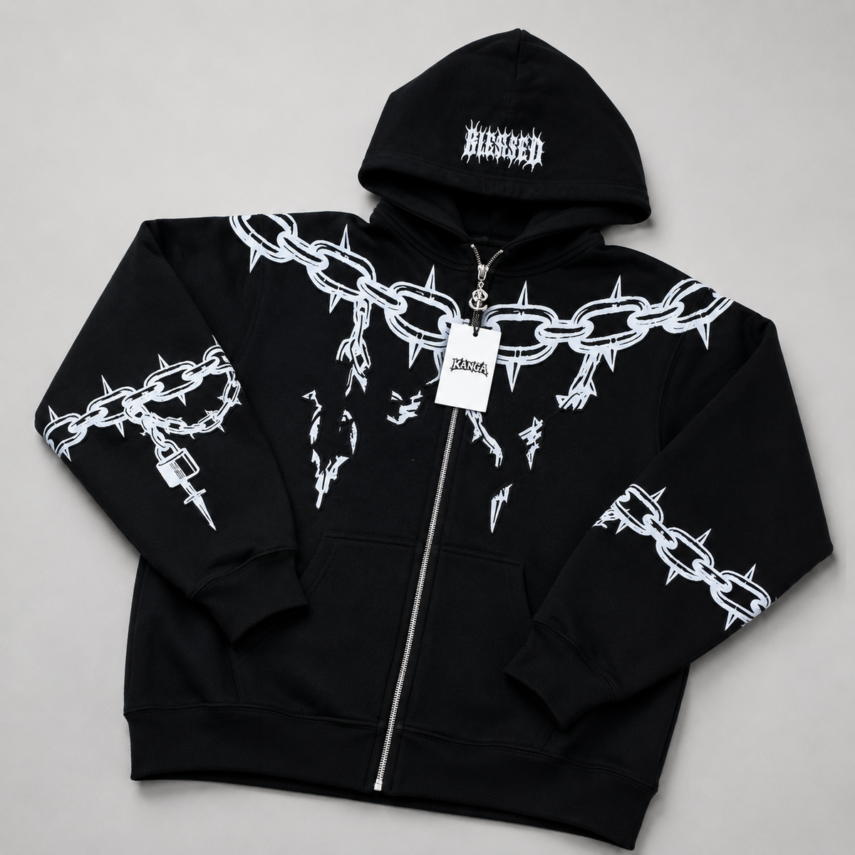 Heavyweight Cotton Zip Hoodie with Chain Graphics